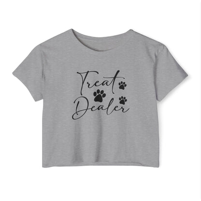 “Treat Dealer” Dog Lover Crop Top – Cute Paw Print Tee for Pet Moms