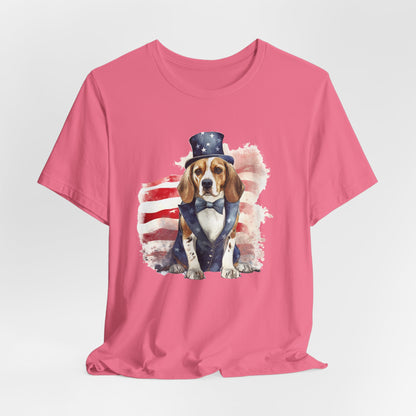Patriotic Beagle in Stars & Stripes Suit – Unisex T-Shirt