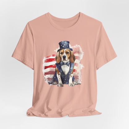 Patriotic Beagle in Stars & Stripes Suit – Unisex T-Shirt
