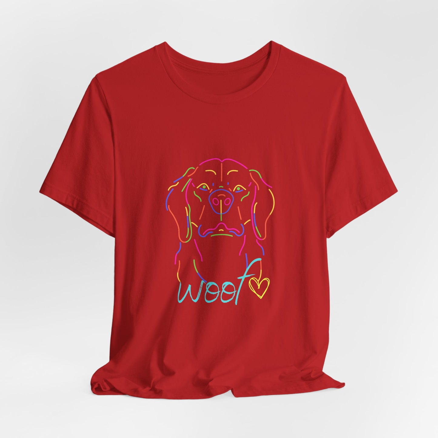 Neon Dog Outline "Woof" – Unisex Vibrant Pet Lover T-Shirt