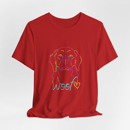 Neon Dog Outline "Woof" – Unisex Vibrant Pet Lover T-Shirt