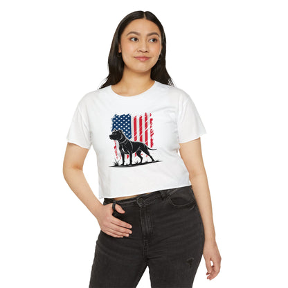 Patriotic Pitbull Crop Top – USA Flag Dog Graphic Tee