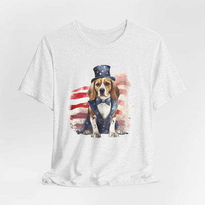 Patriotic Beagle in Stars & Stripes Suit – Unisex T-Shirt