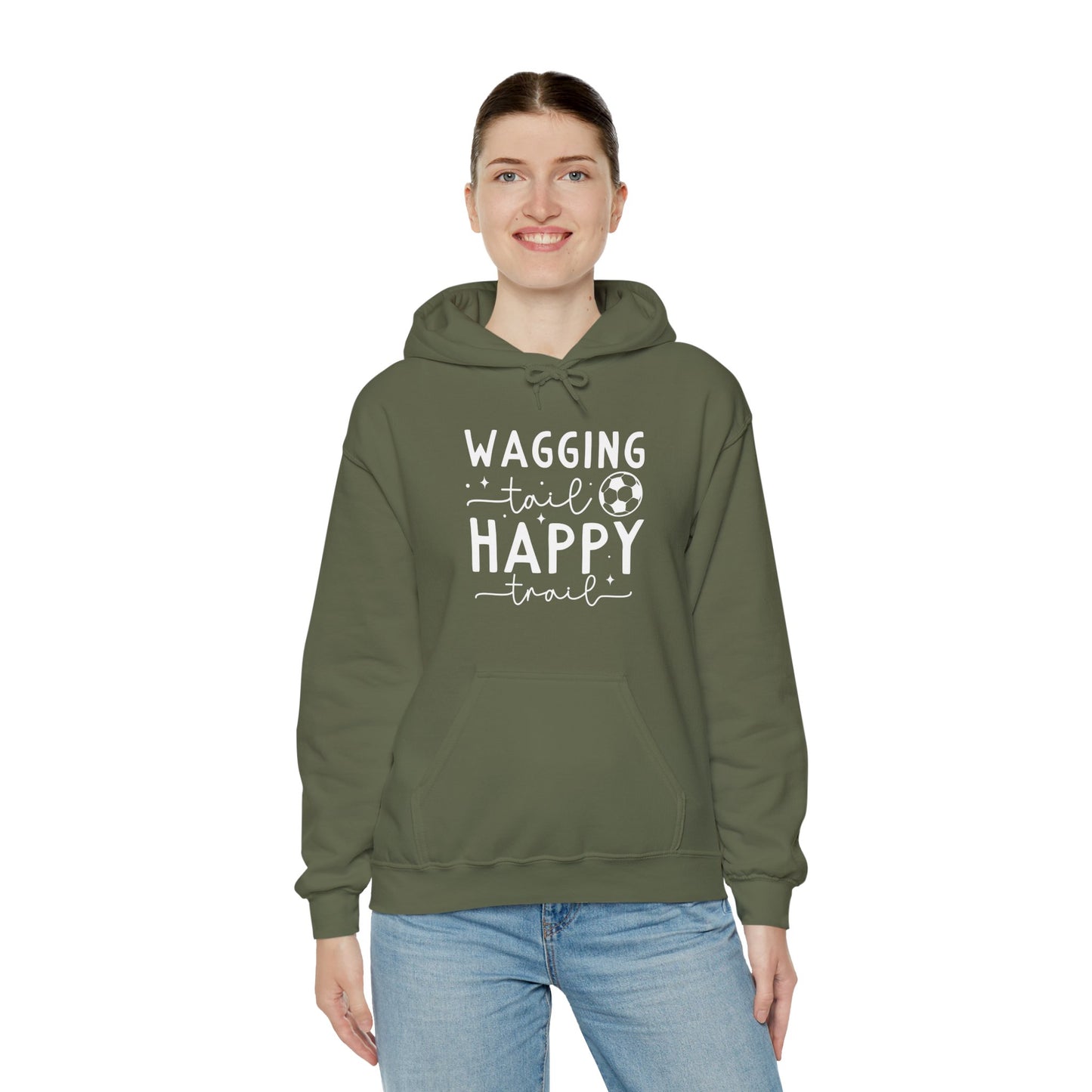 Wagging Tail Happy Trail Hoodie | Funny Soccer Dog Gift