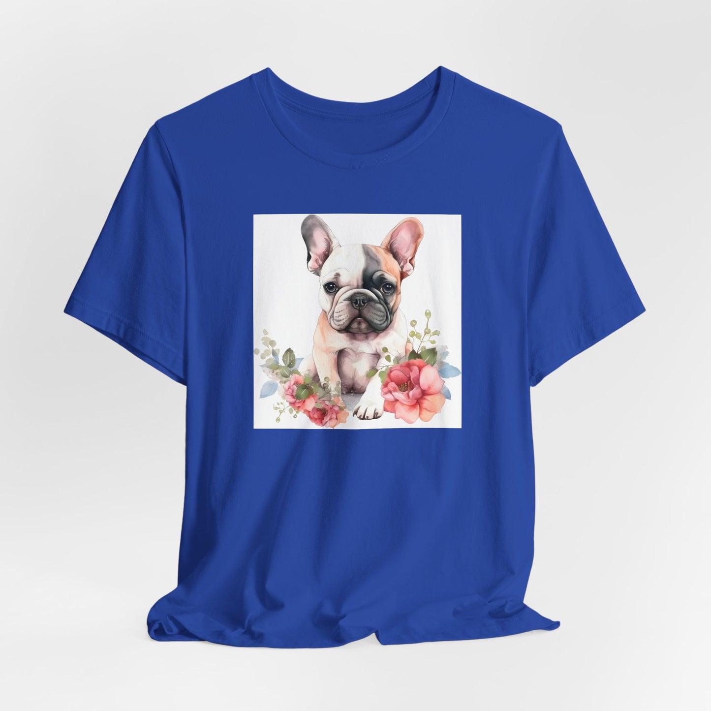 "Watercolor Frenchie Bloom – Artistic Floral Unisex T-Shirt"