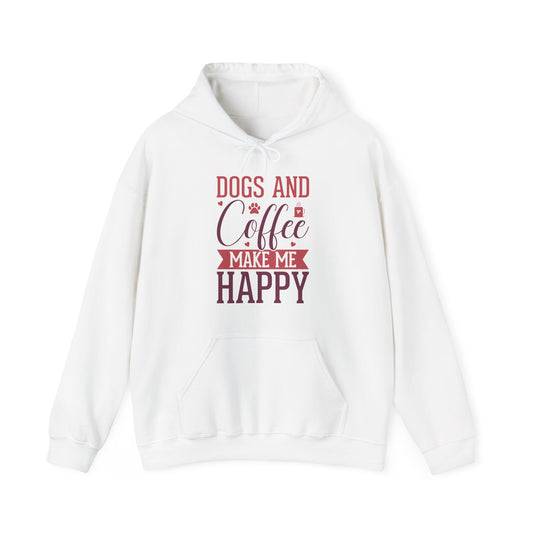 “Dogs and Coffee Make Me Happy” Unisex Hoodie – Cozy Dog Lover & Coffee Addict Sweatshirt