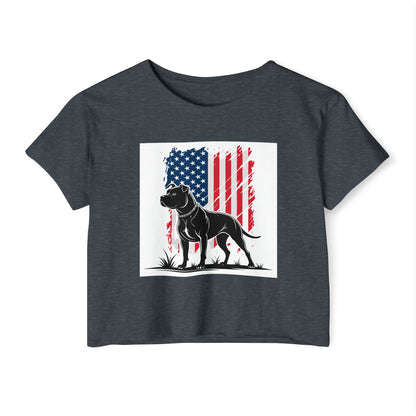 Patriotic Pitbull Crop Top – USA Flag Dog Graphic Tee