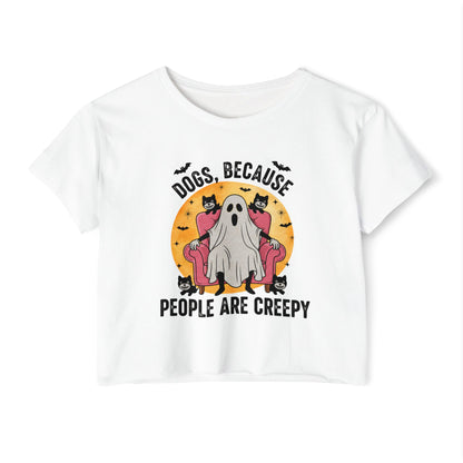 "Dogs Over People" Halloween Ghost Dog Crop Top Tee