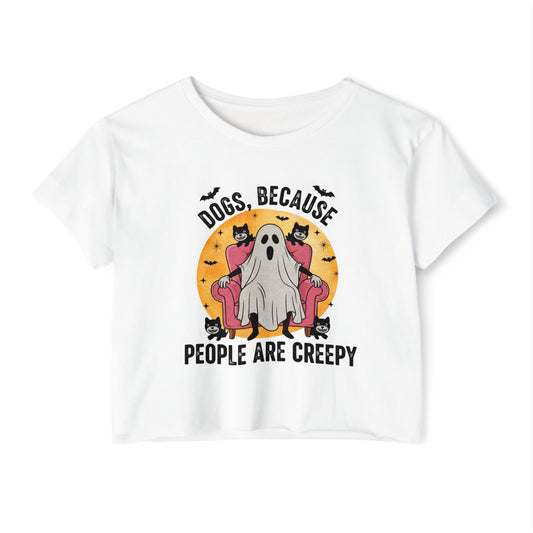 "Dogs Over People" Halloween Ghost Dog Crop Top Tee