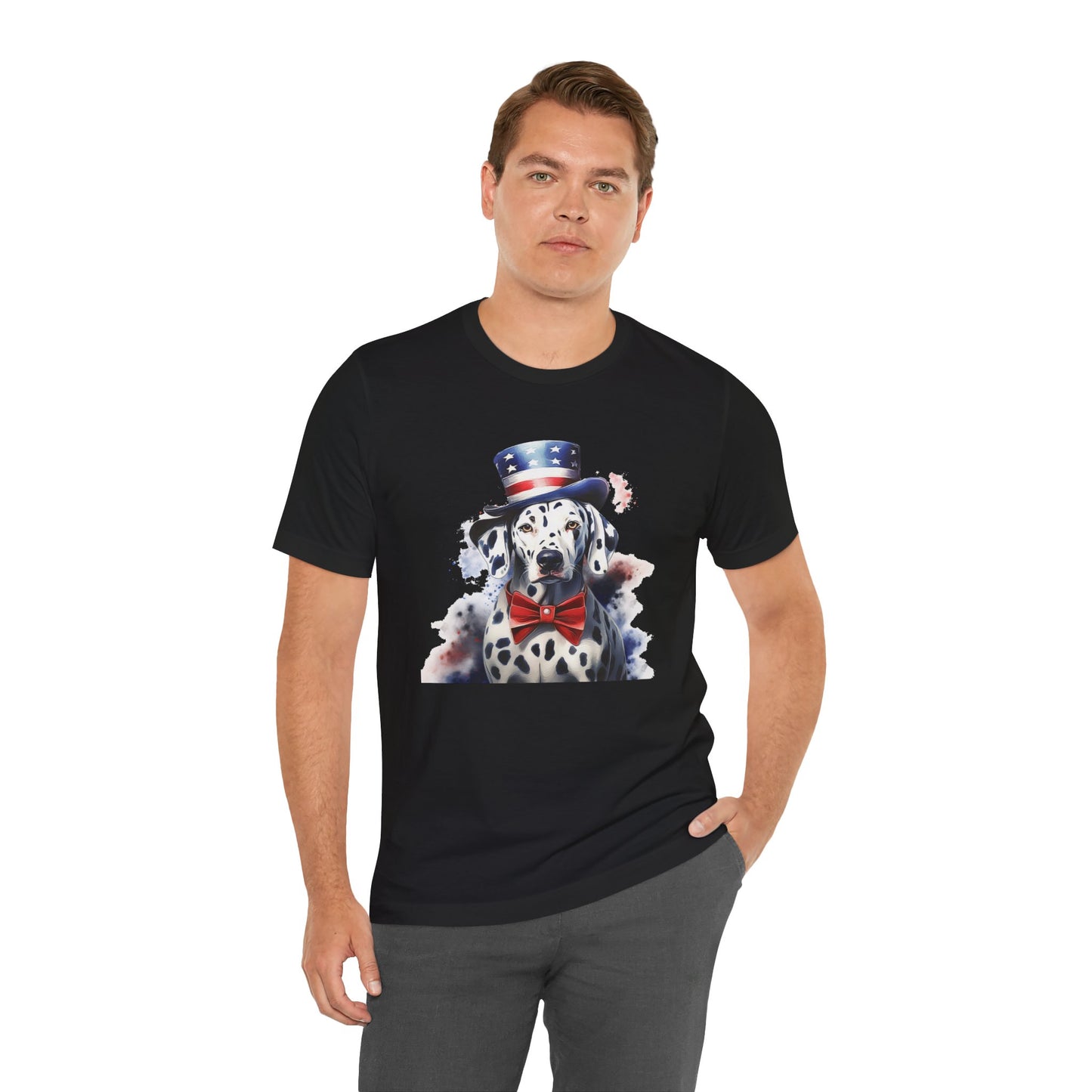 Patriotic Dalmatian in Stars & Stripes Hat – Unisex T-Shirt