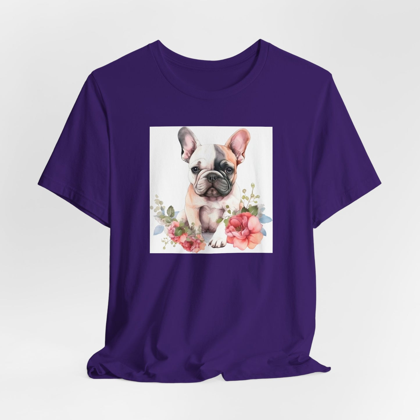 "Watercolor Frenchie Bloom – Artistic Floral Unisex T-Shirt"