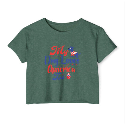 Patriotic Dog Crop Top – “My Dog Loves America Too” 4th of July Tee