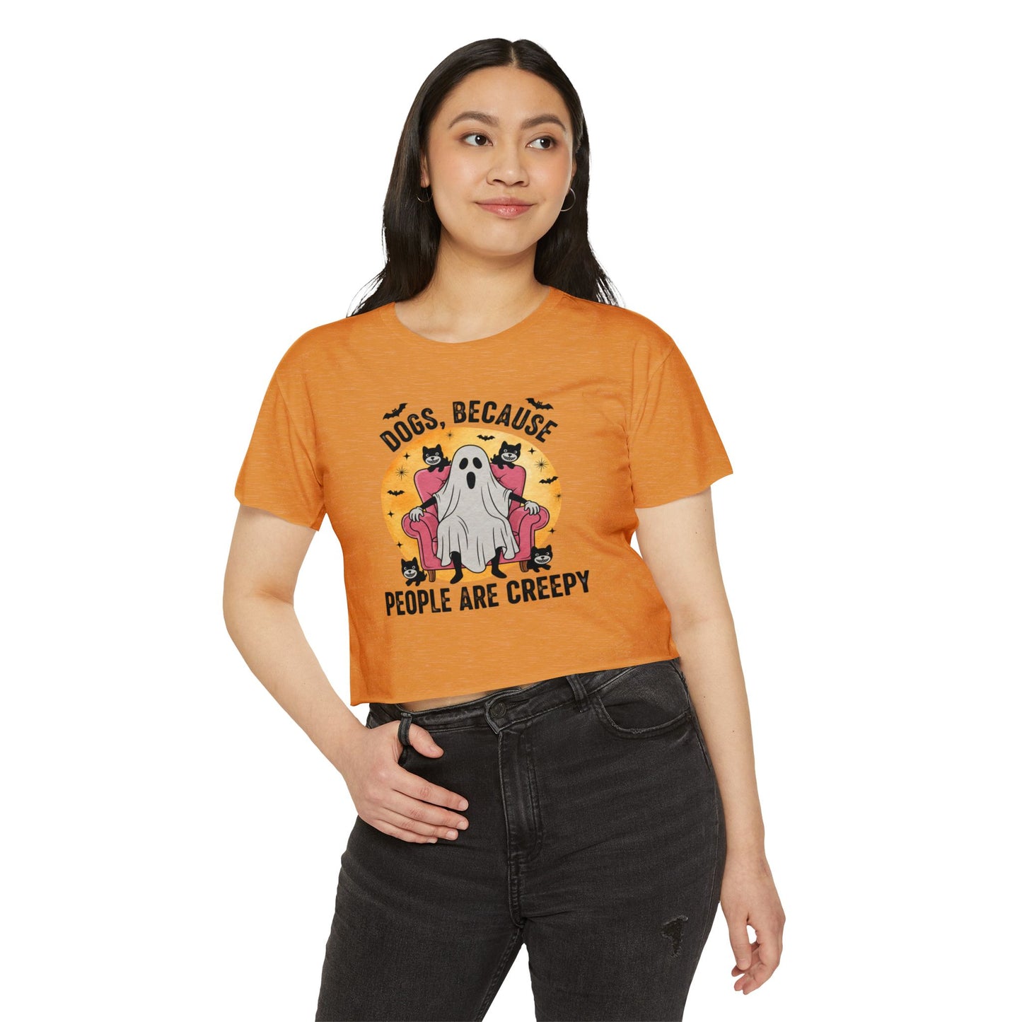 "Dogs Over People" Halloween Ghost Dog Crop Top Tee
