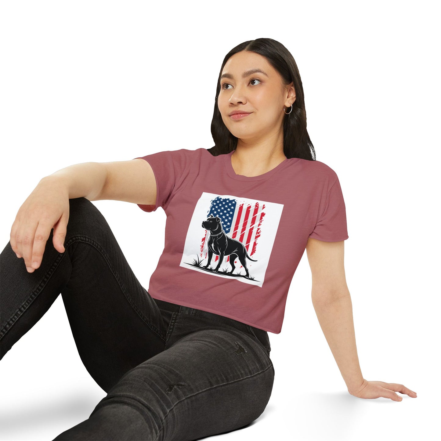 Patriotic Pitbull Crop Top – USA Flag Dog Graphic Tee