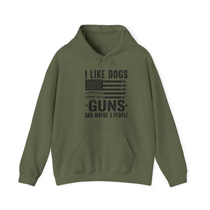 "I Like Dogs, Guns & Maybe 3 People" Patriotic Unisex Hoodie