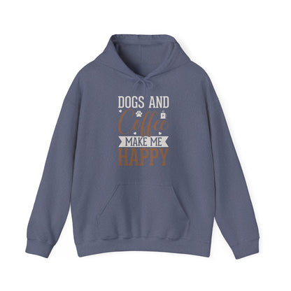 “Dogs and Coffee Make Me Happy” Unisex Hoodie – Cozy Dog Lover & Coffee Addict Sweatshirt