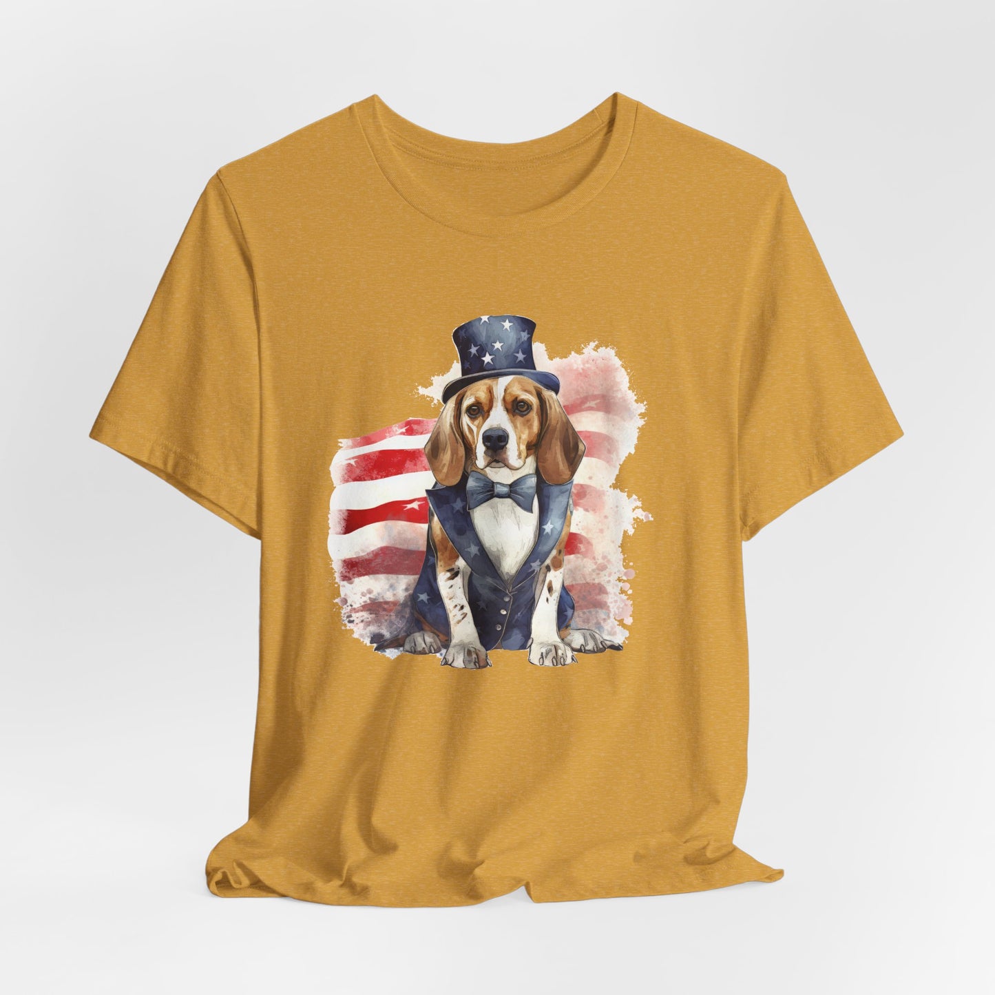 Patriotic Beagle in Stars & Stripes Suit – Unisex T-Shirt