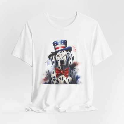 Patriotic Dalmatian in Stars & Stripes Hat – Unisex T-Shirt