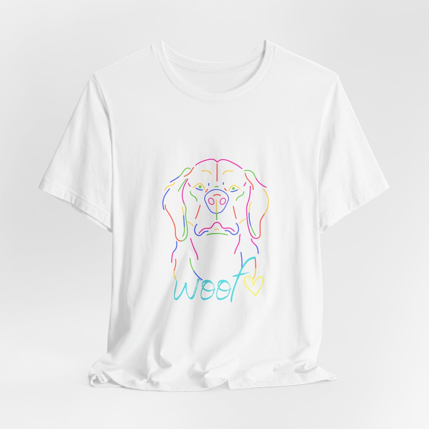 Neon Dog Outline "Woof" – Unisex Vibrant Pet Lover T-Shirt