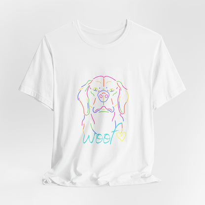 Neon Dog Outline "Woof" – Unisex Vibrant Pet Lover T-Shirt