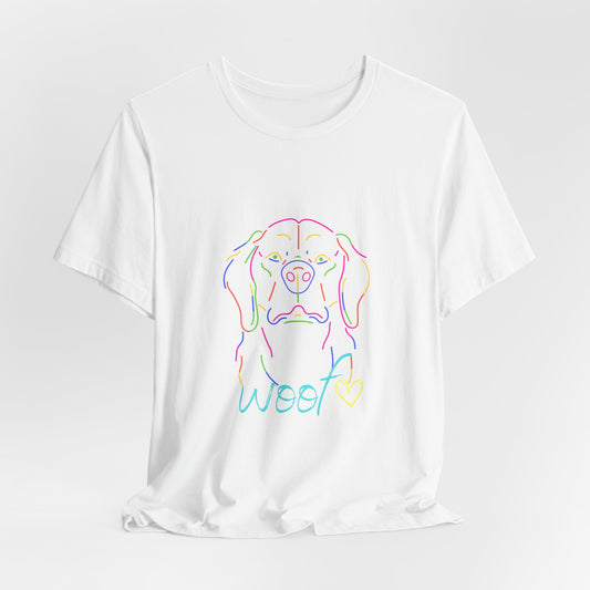 Neon Dog Outline "Woof" – Unisex Vibrant Pet Lover T-Shirt