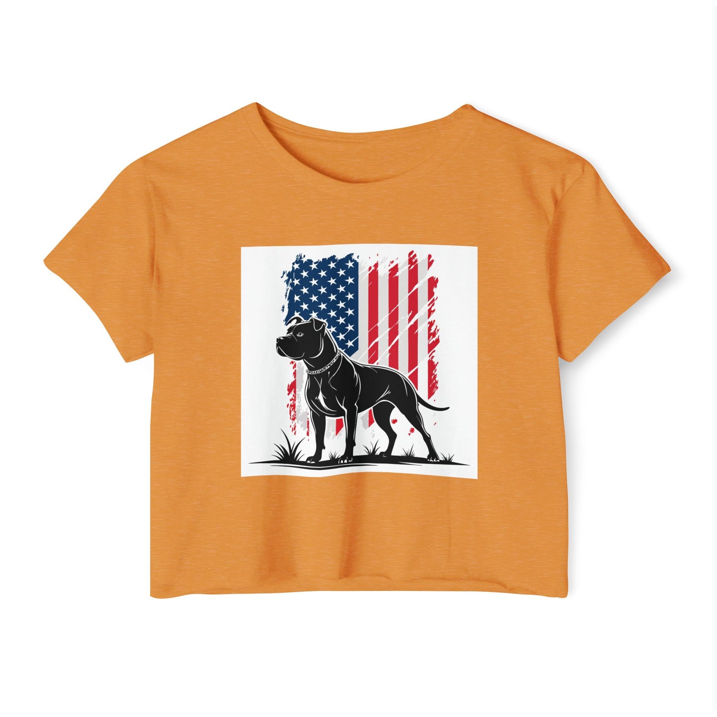 Patriotic Pitbull Crop Top – USA Flag Dog Graphic Tee