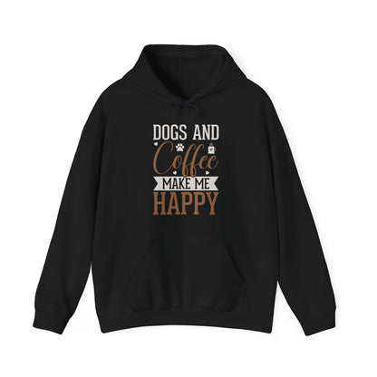 “Dogs and Coffee Make Me Happy” Unisex Hoodie – Cozy Dog Lover & Coffee Addict Sweatshirt