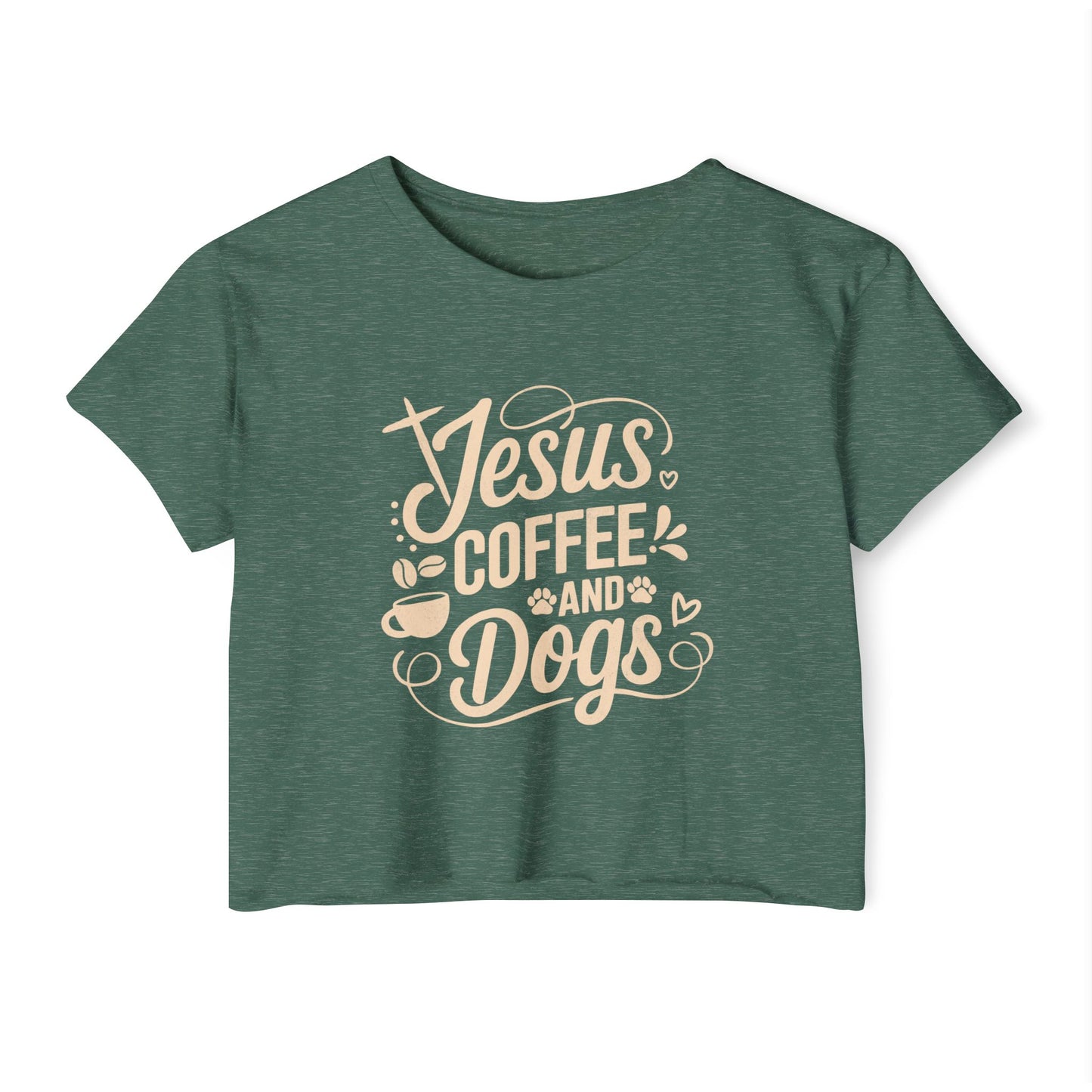 Jesus Coffee and Dogs Crop Top –  Christian Dog Mom Tee