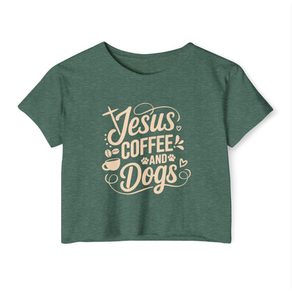 Jesus Coffee and Dogs Crop Top –  Christian Dog Mom Tee