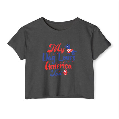Patriotic Dog Crop Top – “My Dog Loves America Too” 4th of July Tee