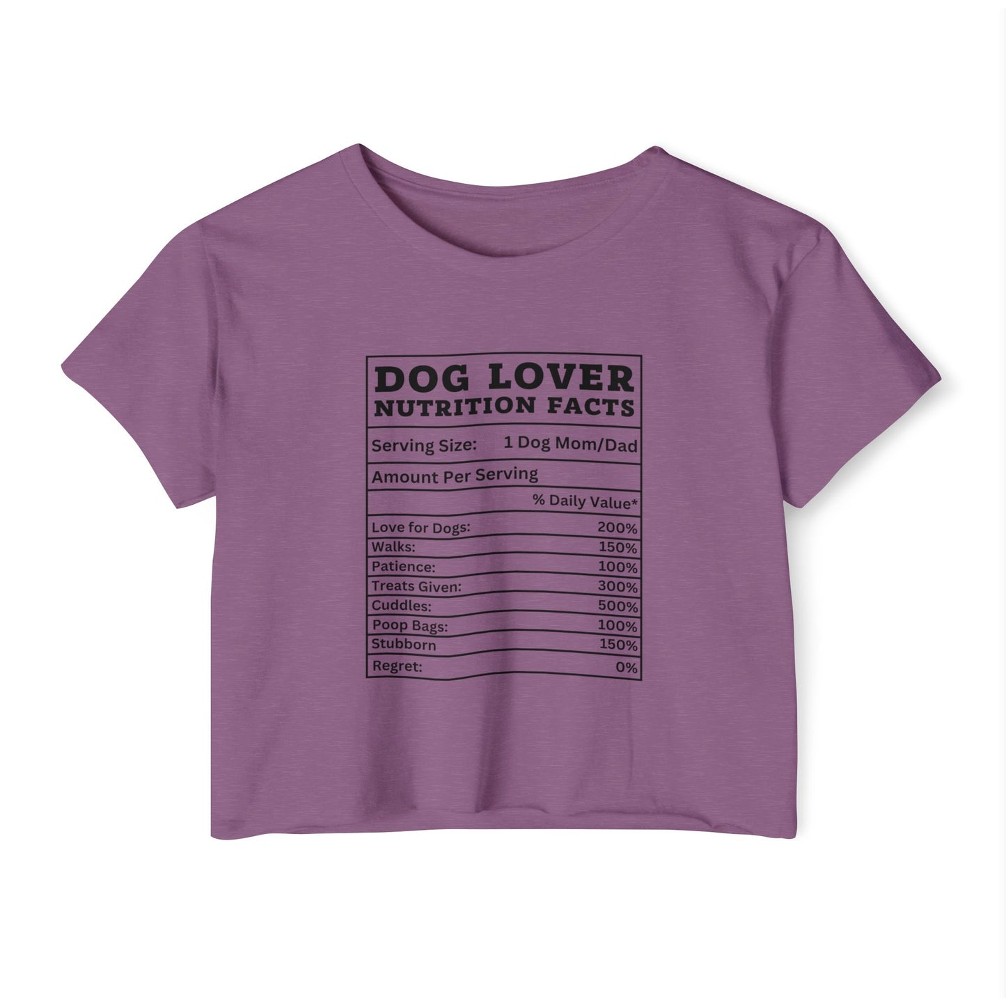 Dog Lover Nutrition Facts Crop Top – Funny Dog Mom Tee