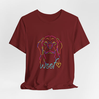 Neon Dog Outline "Woof" – Unisex Vibrant Pet Lover T-Shirt