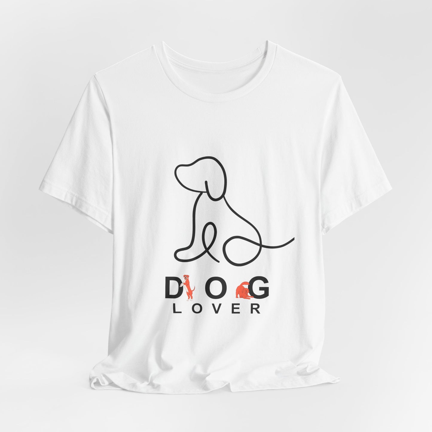 White t-shirt with a dog graphic and 'Dog Lover' text on a white background