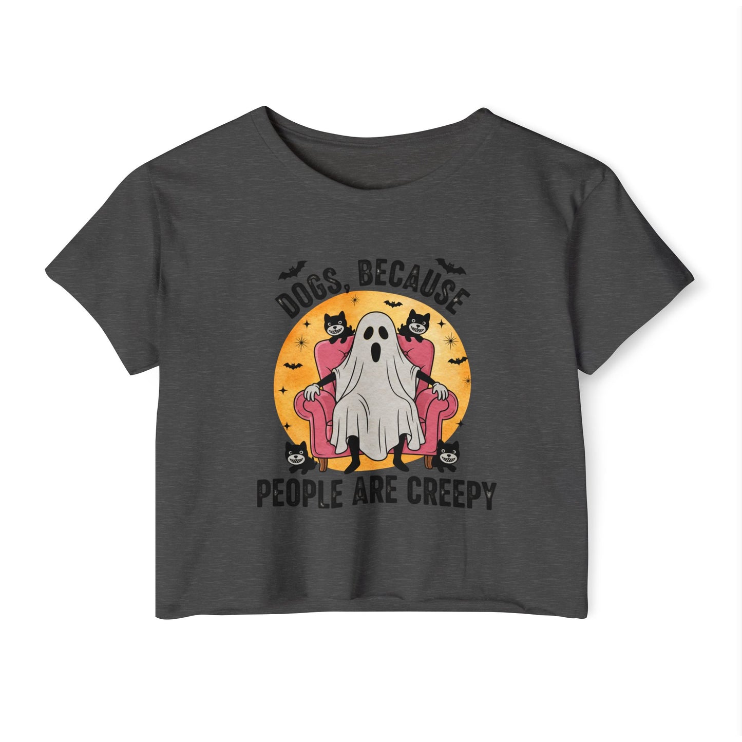 "Dogs Over People" Halloween Ghost Dog Crop Top Tee