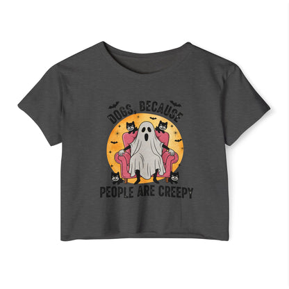 "Dogs Over People" Halloween Ghost Dog Crop Top Tee